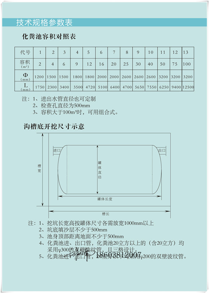 海南玻璃钢化粪池生产厂家规格型号尺寸表